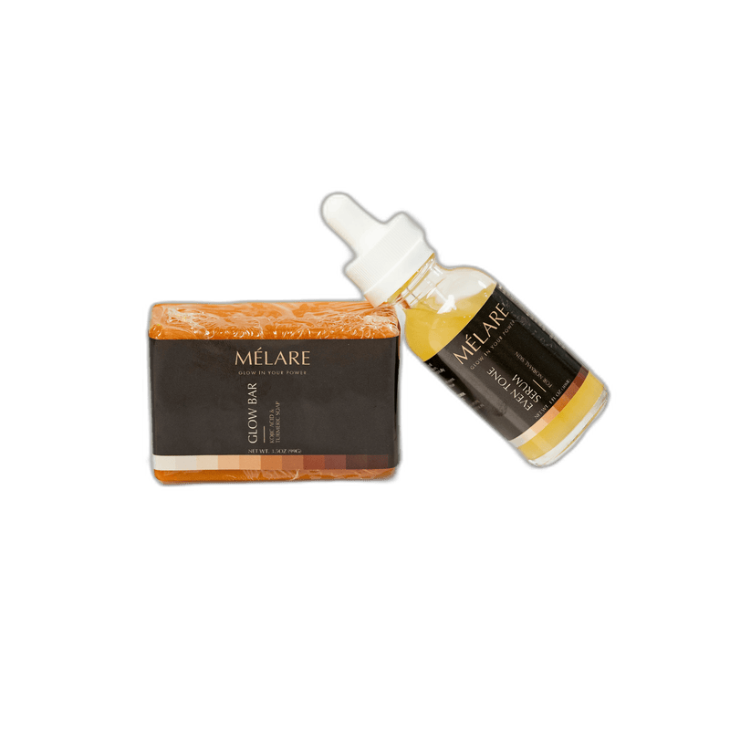 Mélare Radiance Duo skincare set with two products in sleek packaging, designed to enhance skin glow and radiance.