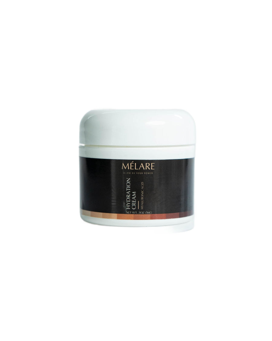 Mélare Hydration Cream for facial care, showing a jar of moisturizing cream with a smooth texture and clean packaging.